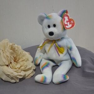 Ty Rainbow Patterned Bear with White Base